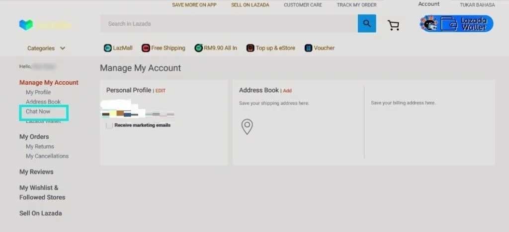 delete lazada account using website