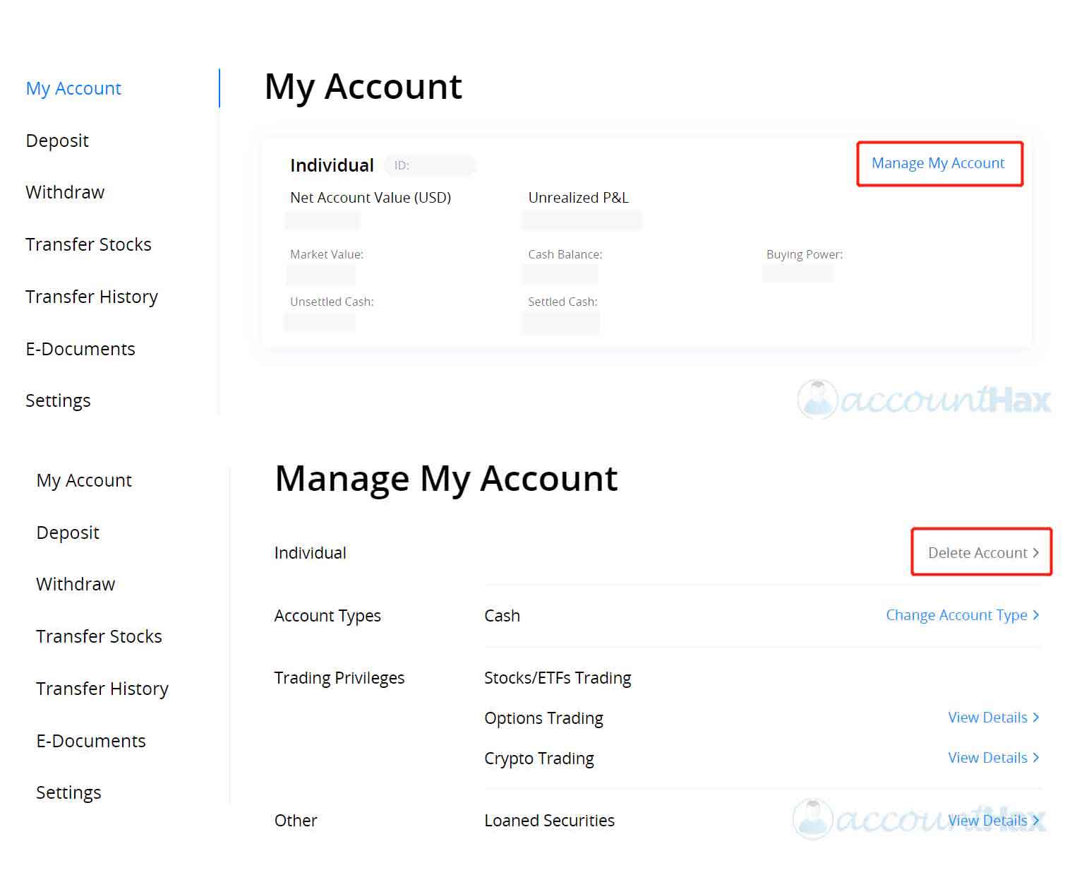 Delete webull Account Using Website