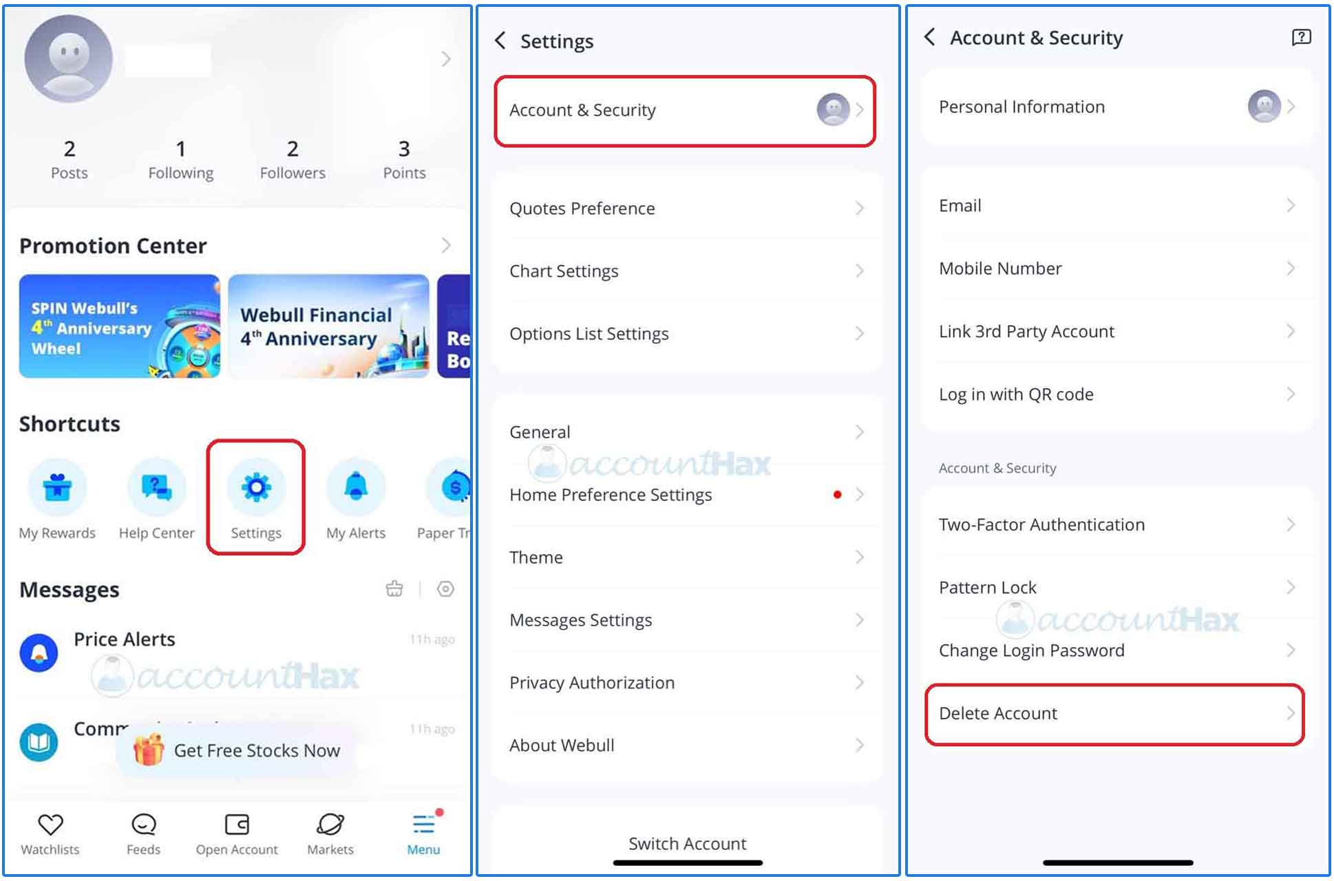 Delete Webull Account Using Mobile App