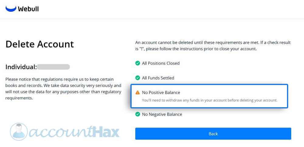 eligibility to delete Webull account