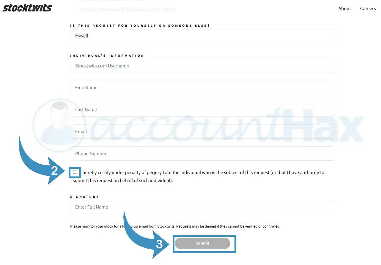 click on confirmation checkbox and submit button
