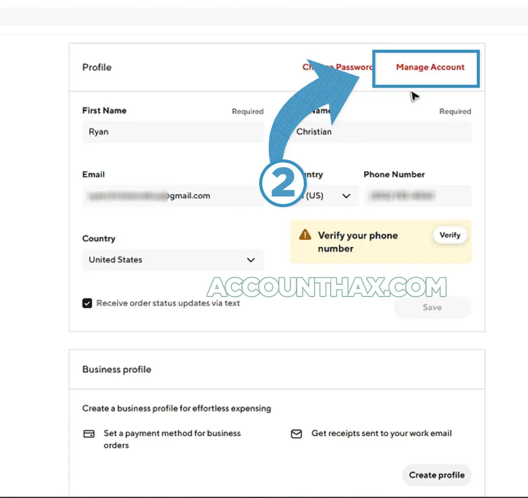 Delete Doordash account using website step 2