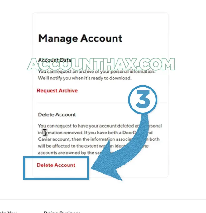 Delete Doordash account using website step 3